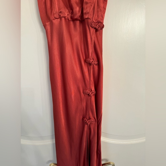 SAU LEE Michelle Gown Terracotta Pink Silk Satin Maxi Dress Qipao - Picture 3 of 7